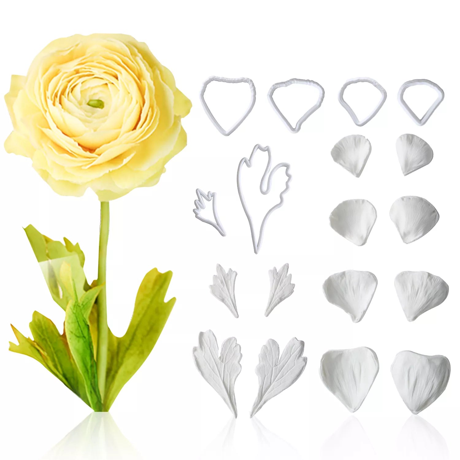 Realistic Ranunculus Leaf Sugar Paste Cutting And Embossing Silicone Mold Set