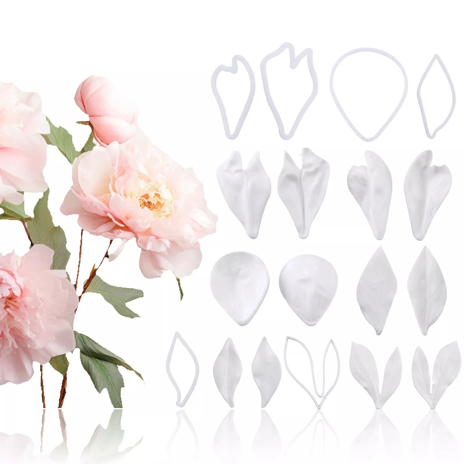 Realistic Peony Sugar Paste Cutting And Embossing Silicone Mold Set