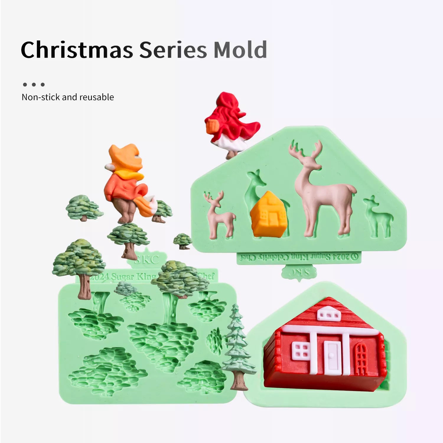 Christmas Tree, House, Deer, Santa Claus Set Silicone Mold
