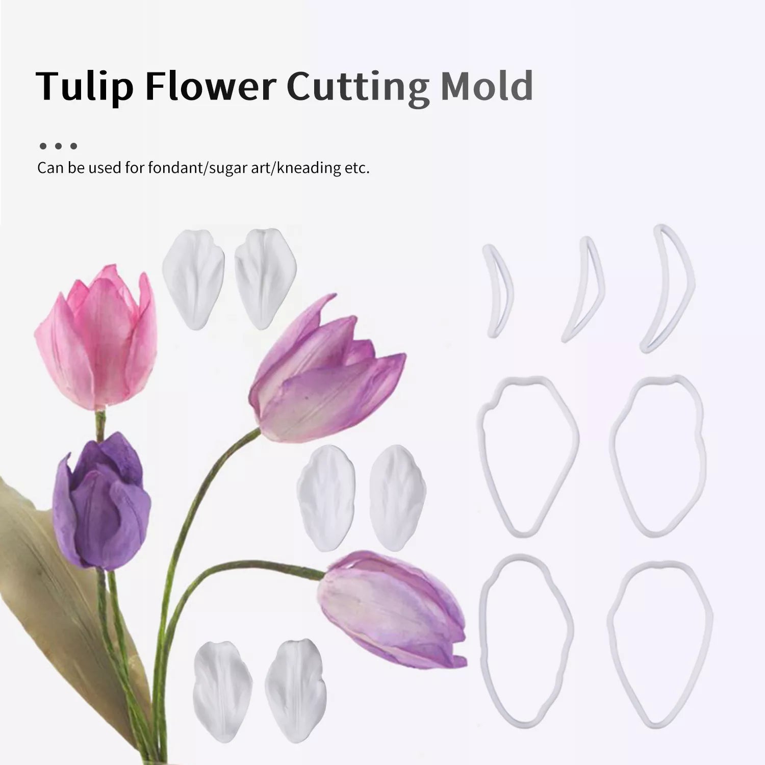 Realistic Tulip Sugar Paste Cutting And Embossing Silicone Mold Set