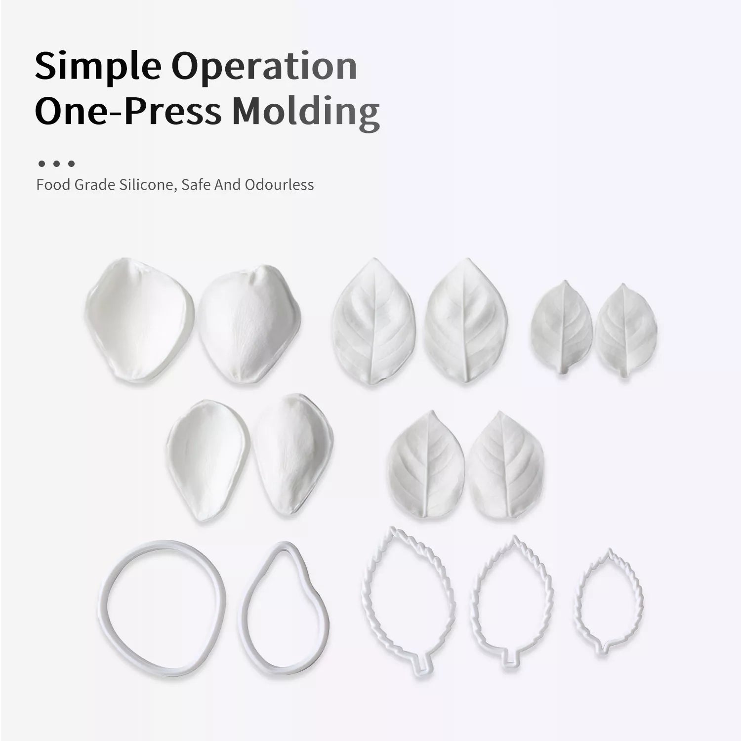 Realistic Small Rose Sugar Paste Cutting And Embossing Silicone Mold Set