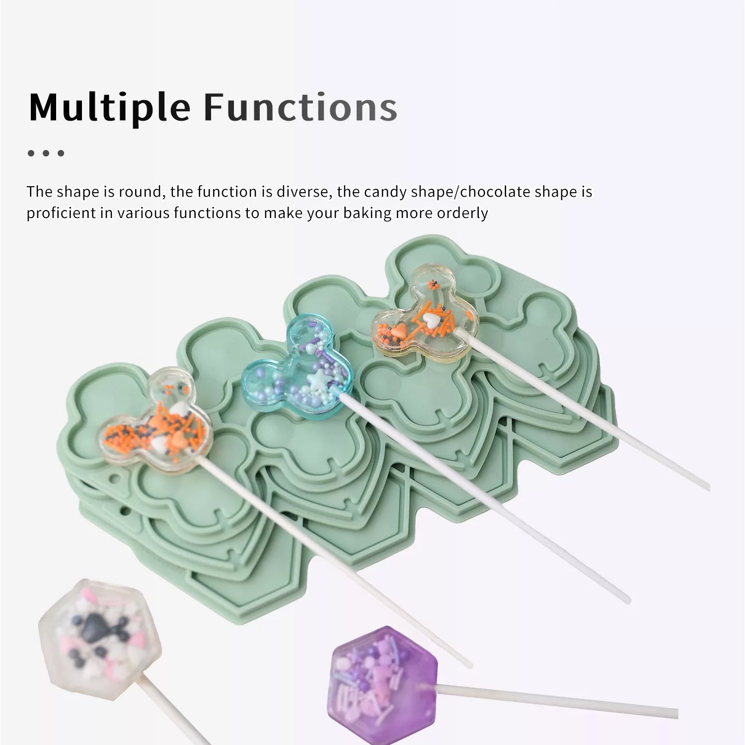 Heart-shaped, Hexagonal, Mouse, Circular Lollipop Silicone Mold with Upper and Lower Covers