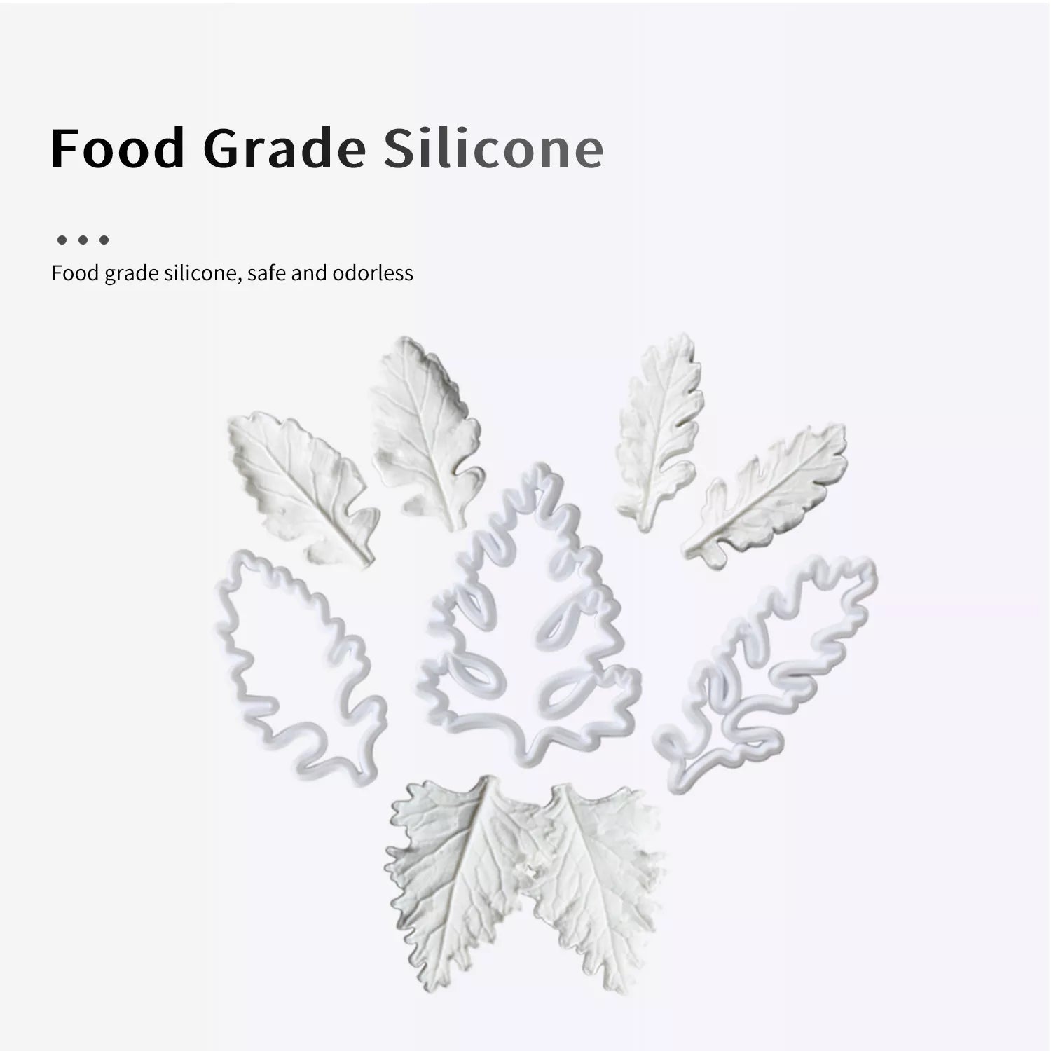 Realistic Dusty Miller Leaf Sugar Paste Cutting And Embossing Silicone Mold Set