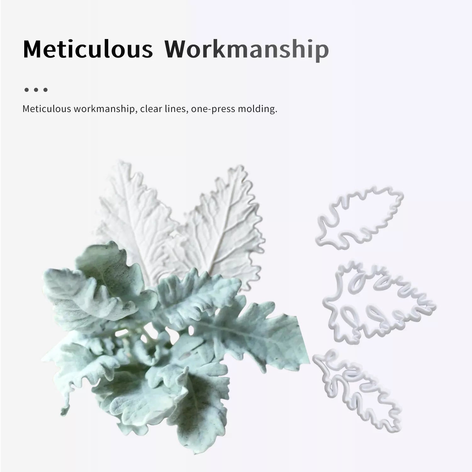 Realistic Dusty Miller Leaf Sugar Paste Cutting And Embossing Silicone Mold Set