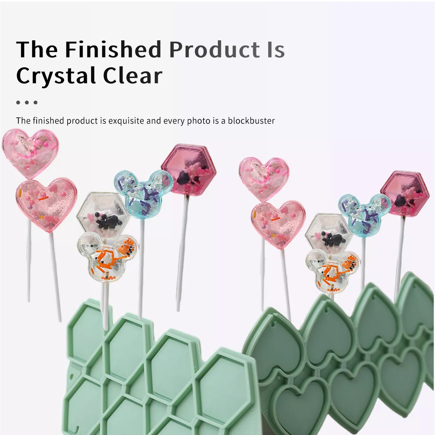 Heart-shaped, Hexagonal, Mouse, Circular Lollipop Silicone Mold with Upper and Lower Covers