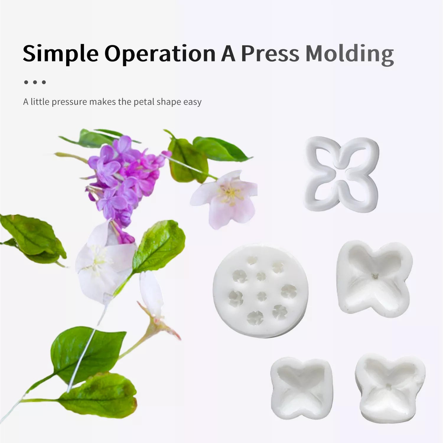 Realistic Lilac Petal and Leaf Sugar Paste Cutting And Embossing Silicone Mold Set
