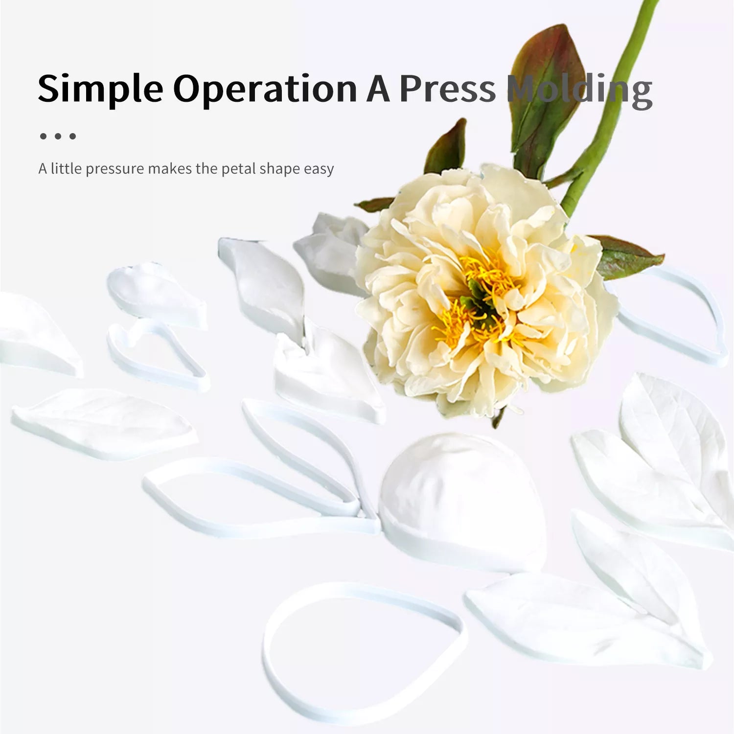 Realistic Peony Sugar Paste Cutting And Embossing Silicone Mold Set