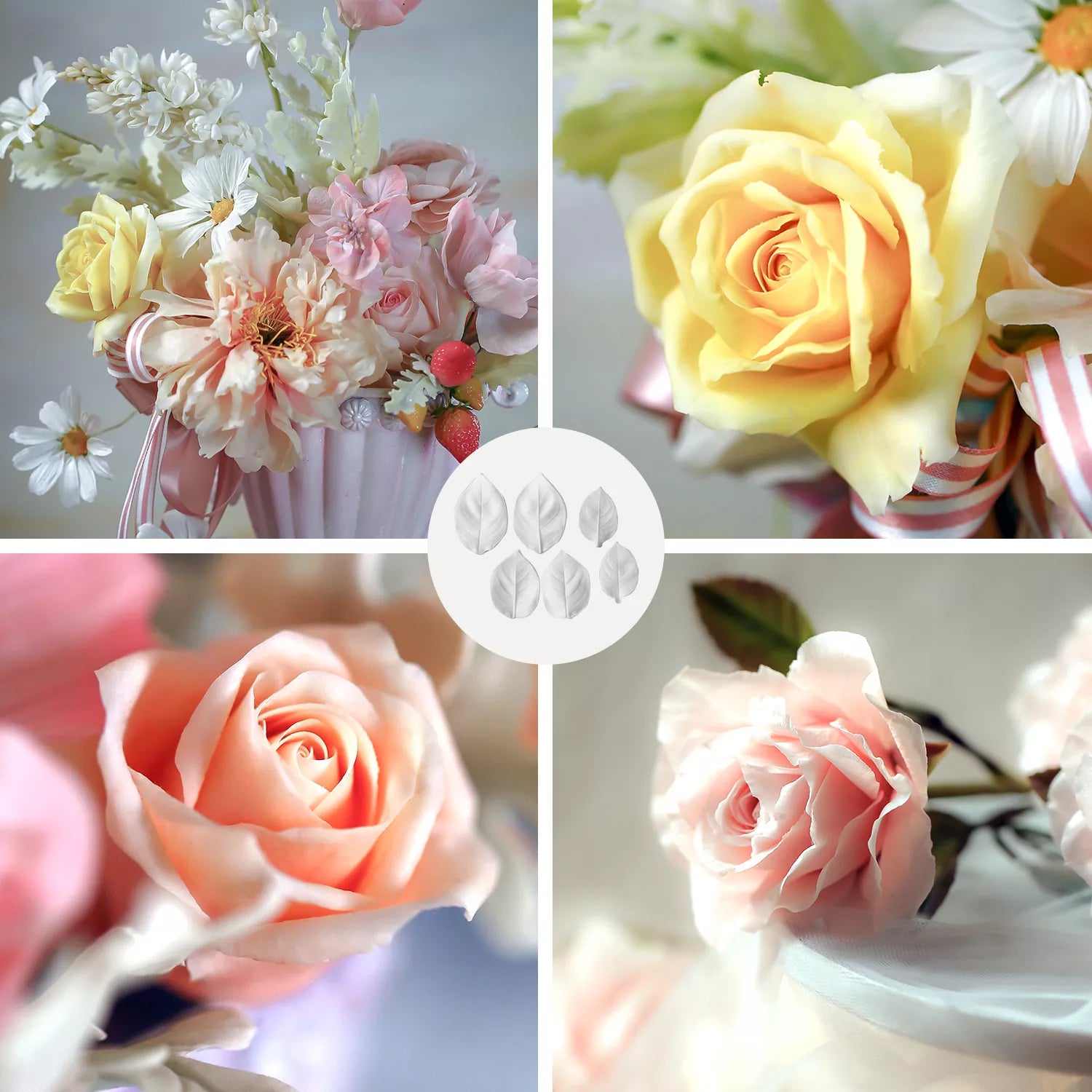 Realistic Small Rose Sugar Paste Cutting And Embossing Silicone Mold Set