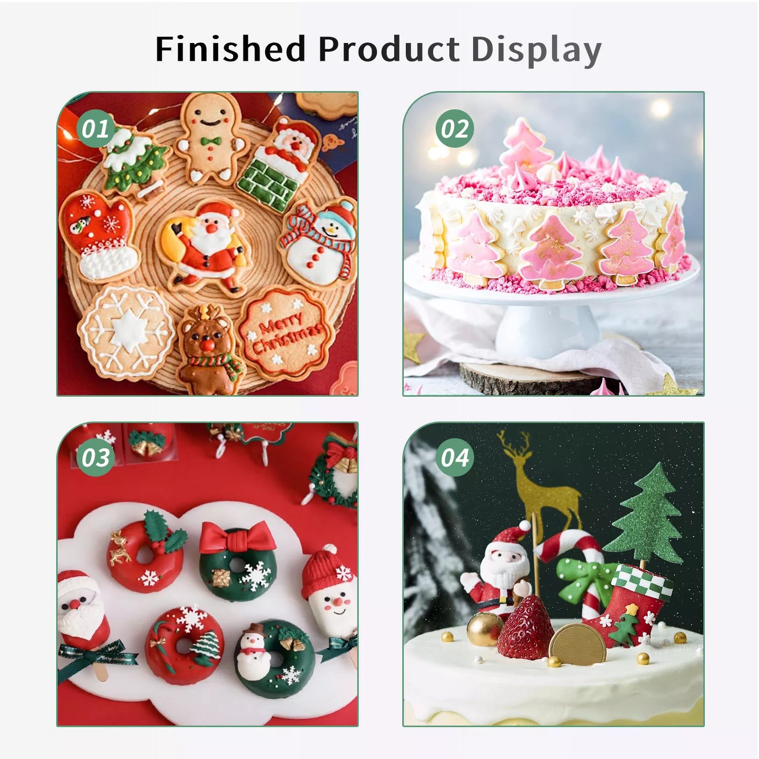 Christmas Tree, House, Deer, Santa Claus Set Silicone Mold