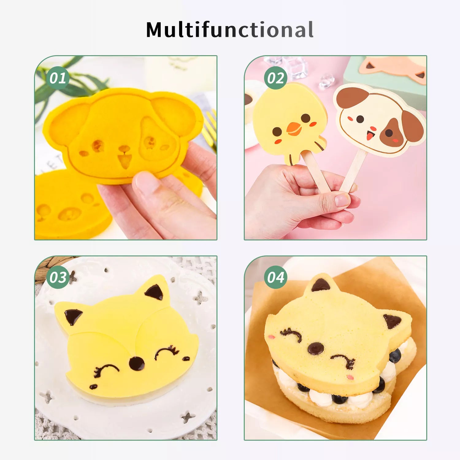 2-Cavity Cartoon Animal Ice Cream Silicone Mold