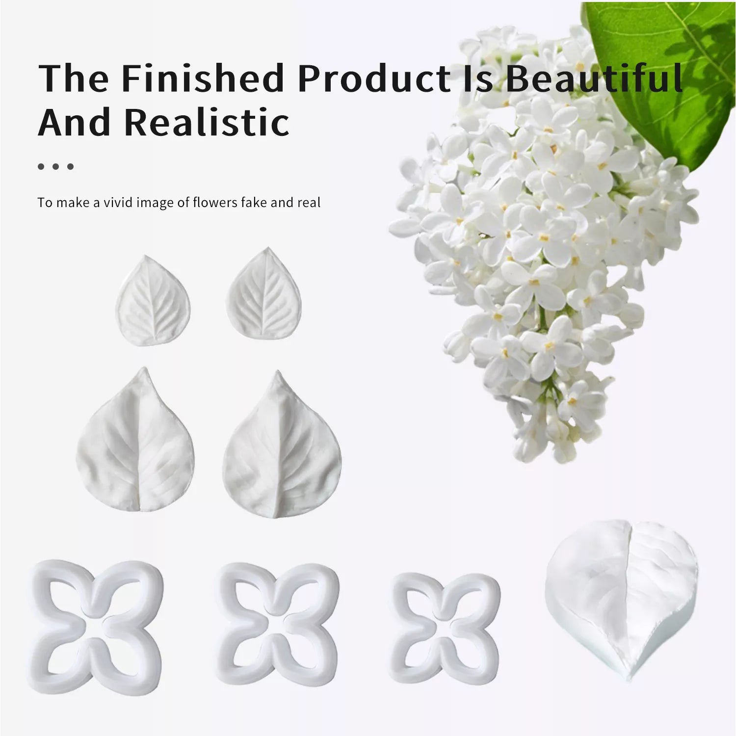 Realistic Lilac Petal and Leaf Sugar Paste Cutting And Embossing Silicone Mold Set