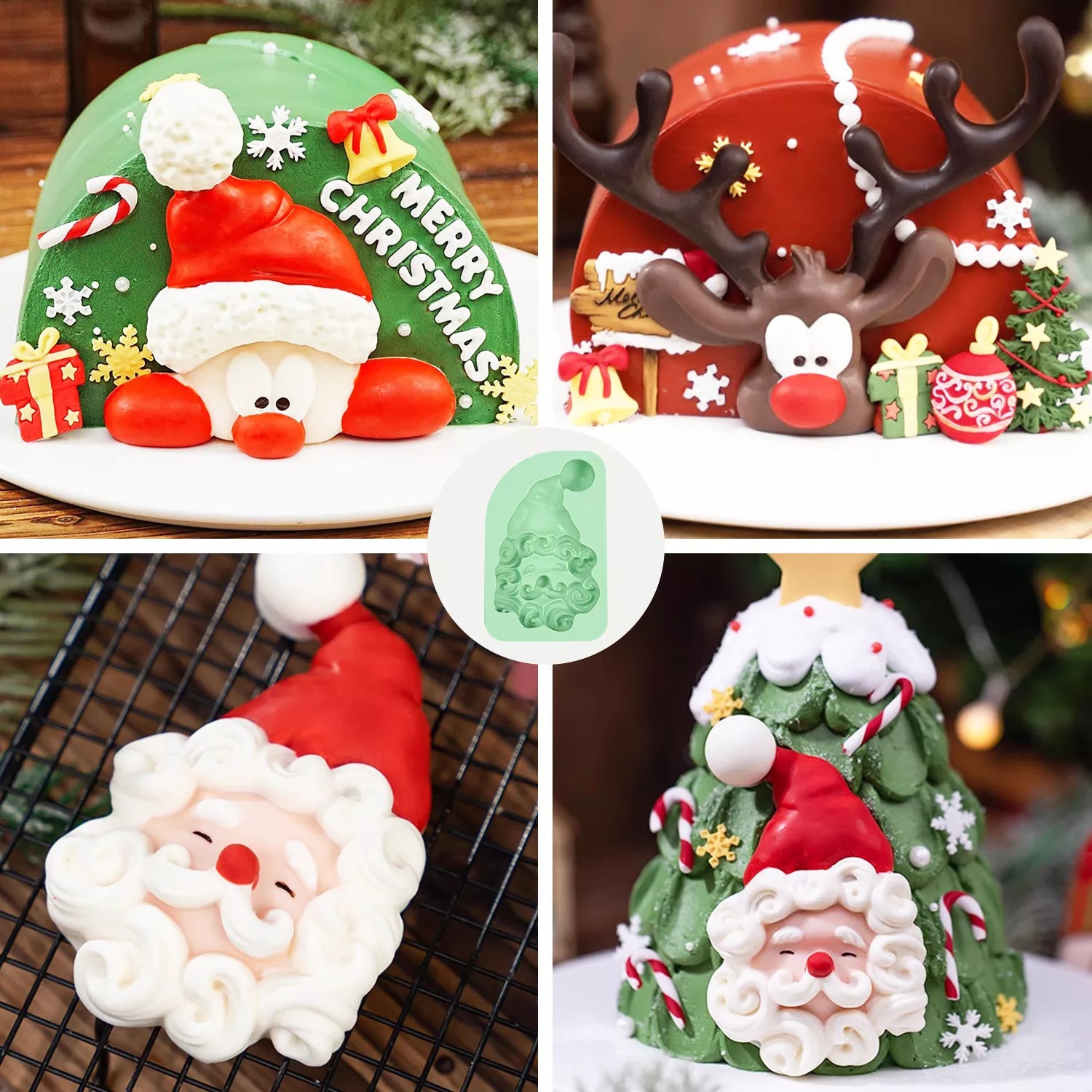 Christmas Theme Santa Claus, Antlers, Snowman Silicone Mold