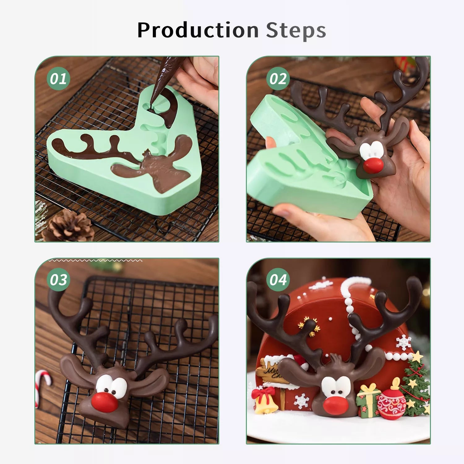 Christmas Theme Santa Claus, Antlers, Snowman Silicone Mold