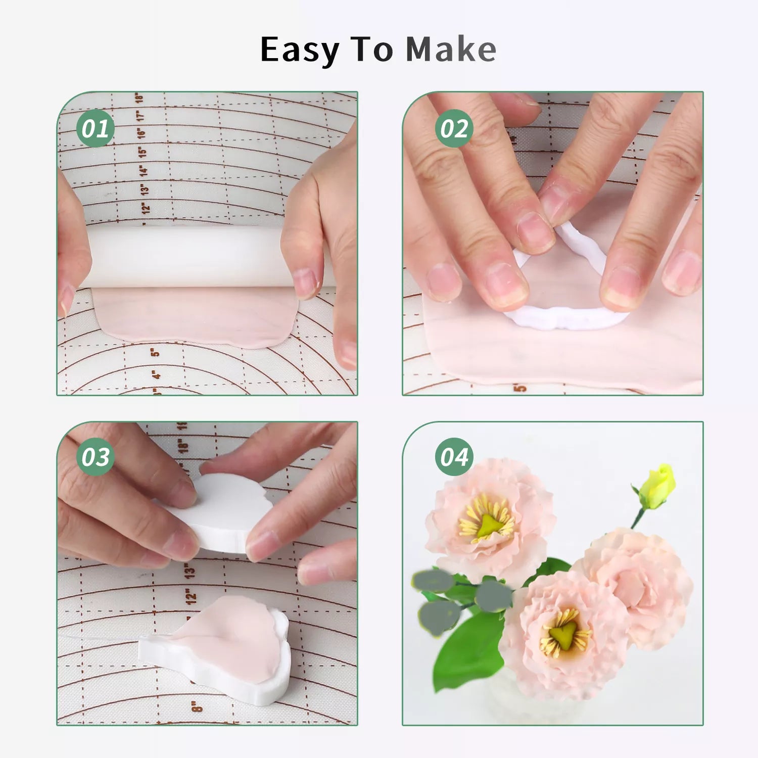 Realistic Eustoma Sugar Paste Cutting And Embossing Silicone Mold Set