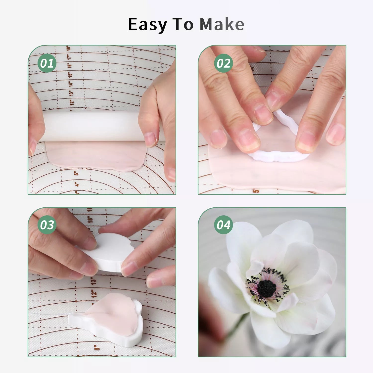 Realistic Anemone Sugar Paste Cutting And Embossing Silicone Mold Set