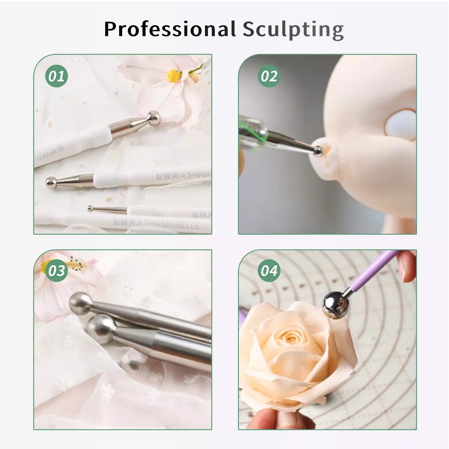 White Stainless Steel Ball Cutter Set of 4