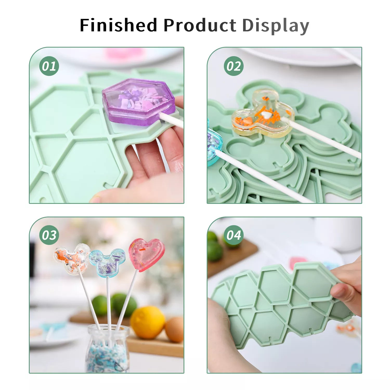 Heart-shaped, Hexagonal, Mouse, Circular Lollipop Silicone Mold with Upper and Lower Covers