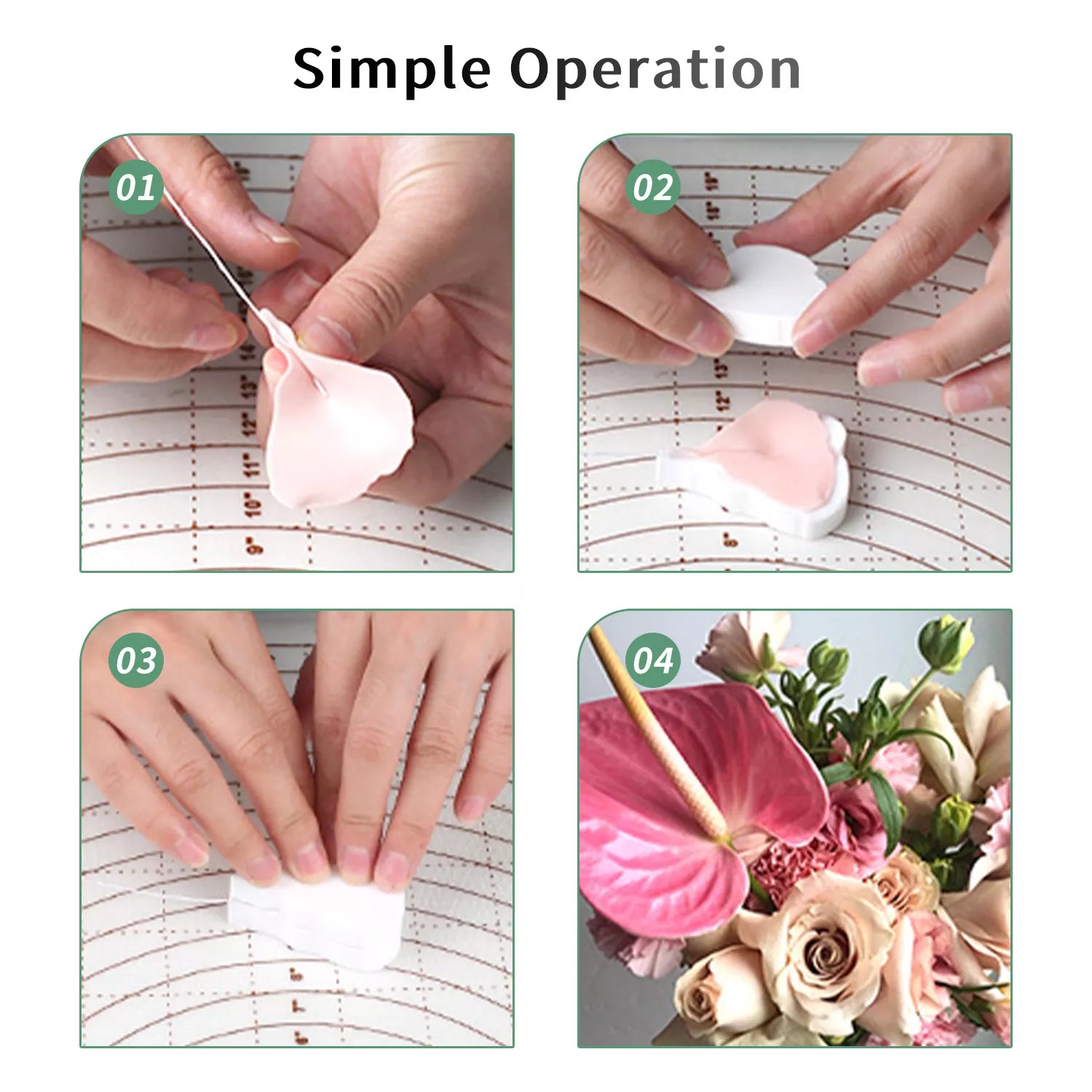 Realistic Anthurium Leaf Sugar Paste Cutting And Embossing Silicone Mold Set