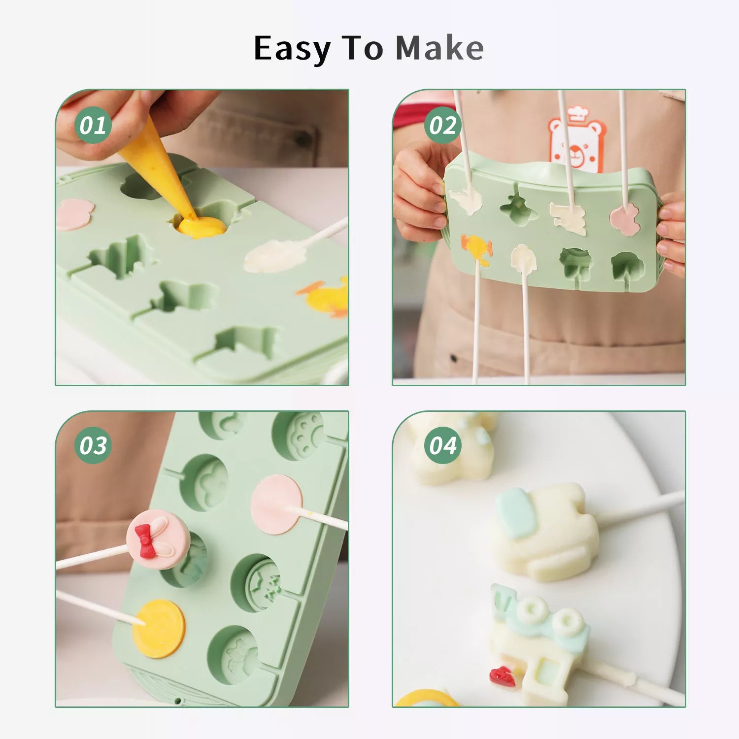 Traffic, Rocket, Astronaut 8-Connected Lollipop Silicone Mold