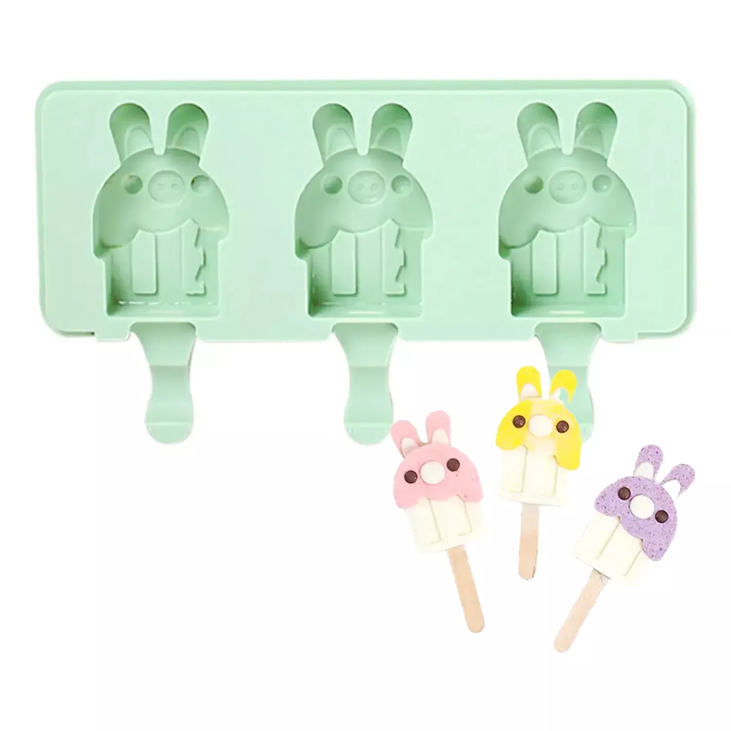 3-Cavity Cartoon Animal Ice Cream Silicone Mold