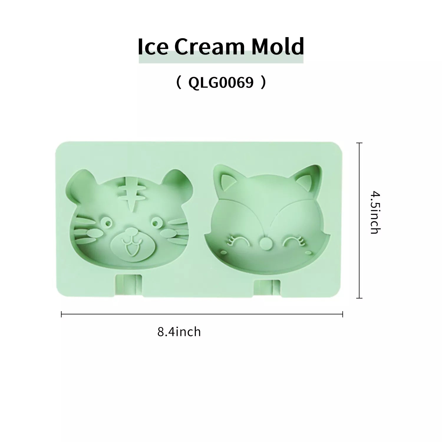 2-Cavity Cartoon Animal Ice Cream Silicone Mold
