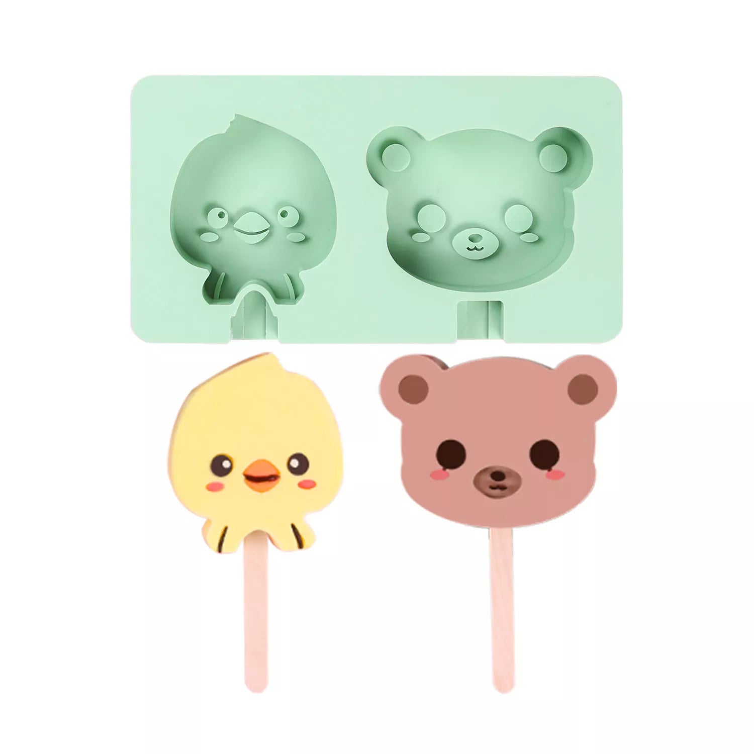 2-Cavity Cartoon Animal Ice Cream Silicone Mold
