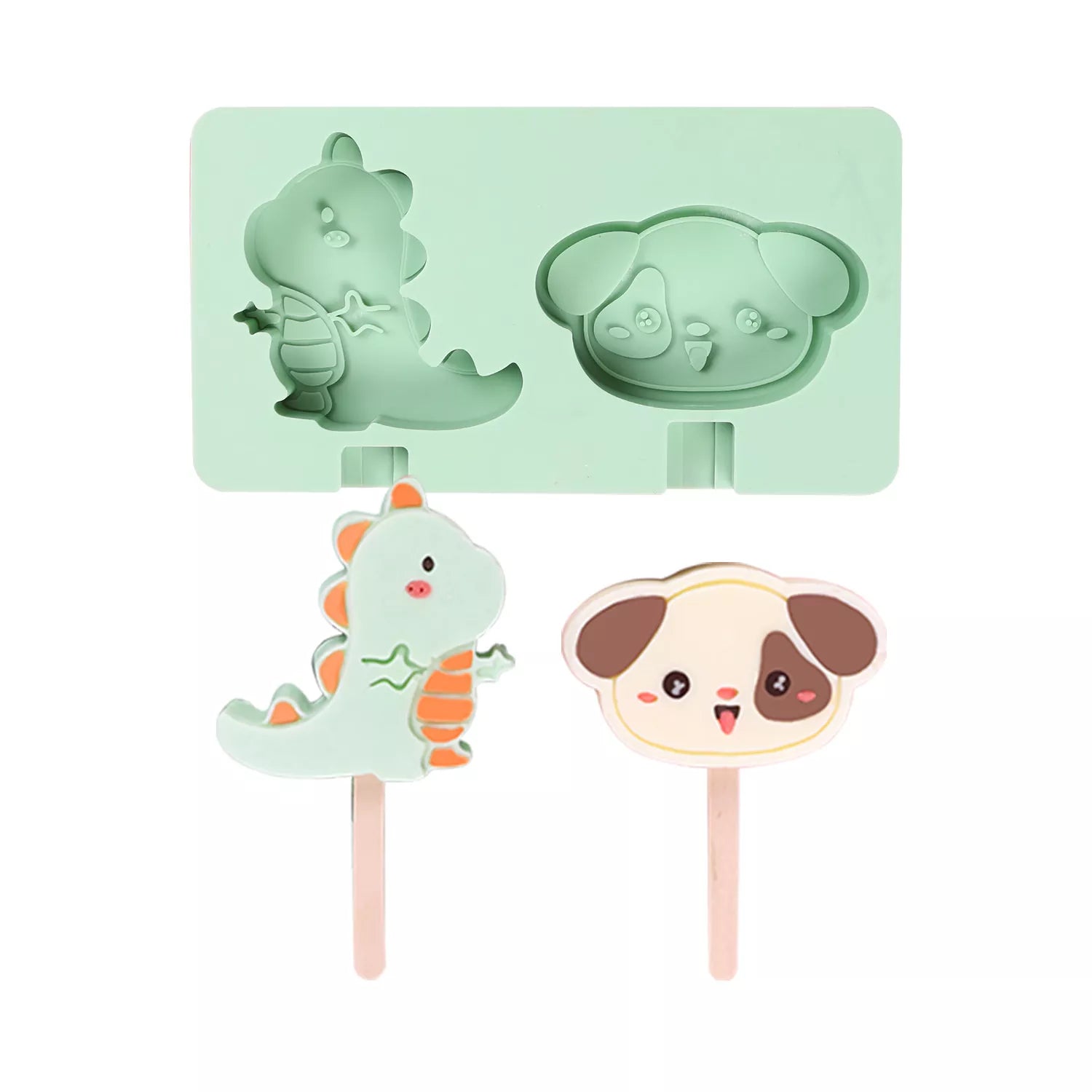 2-Cavity Cartoon Animal Ice Cream Silicone Mold
