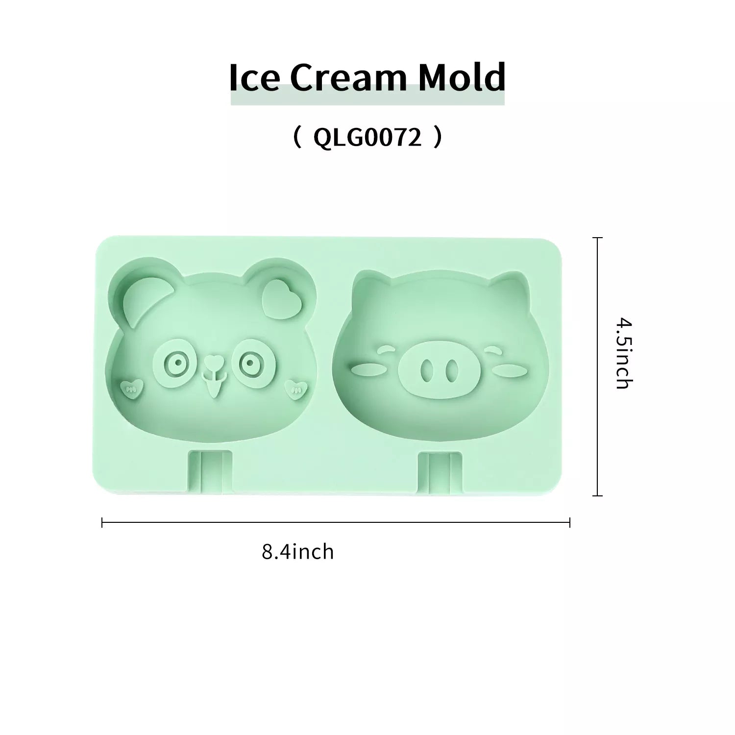 2-Cavity Cartoon Animal Ice Cream Silicone Mold