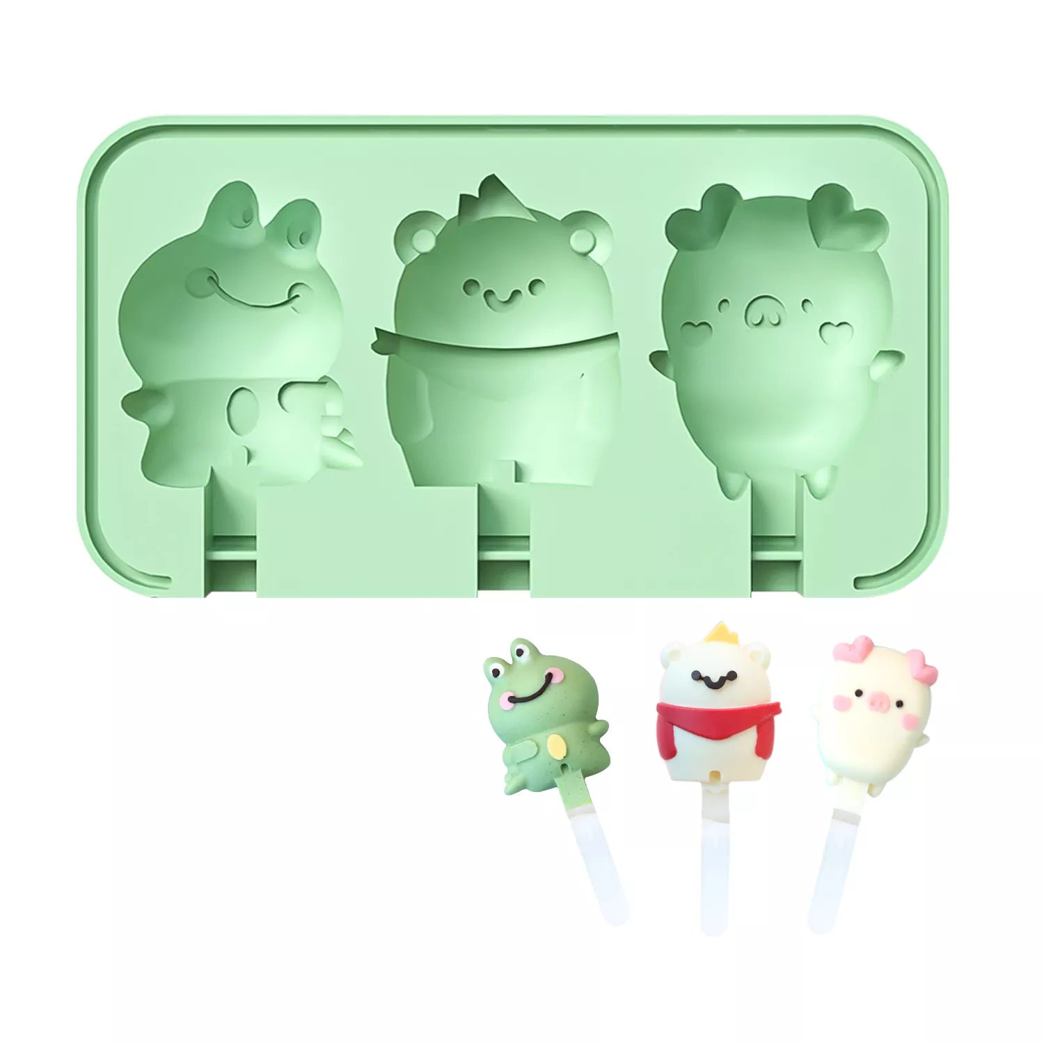 3-Cavity Cartoon Animal Ice Cream Silicone Mold