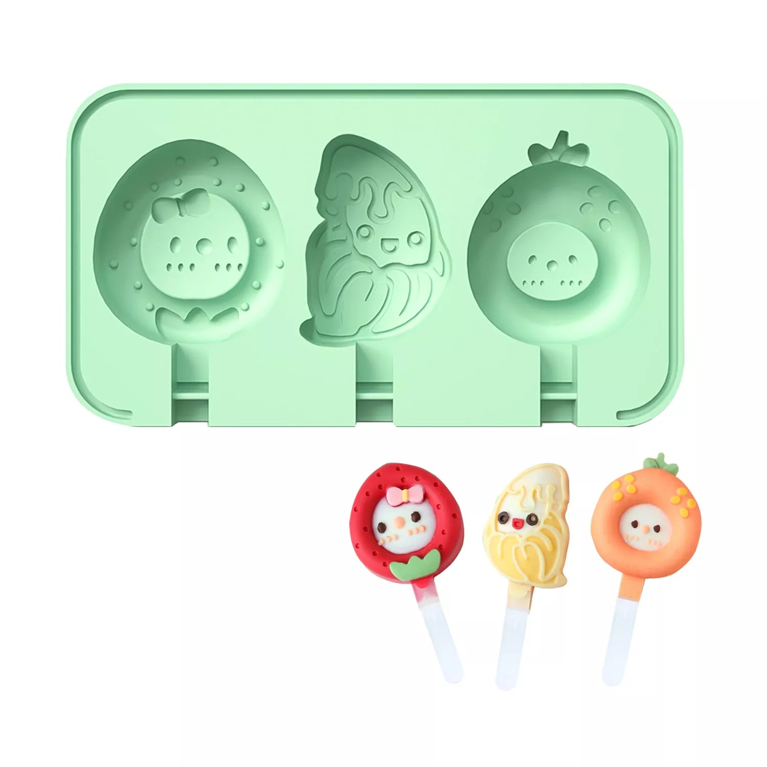 3-Cavity Cartoon Animal Ice Cream Silicone Mold