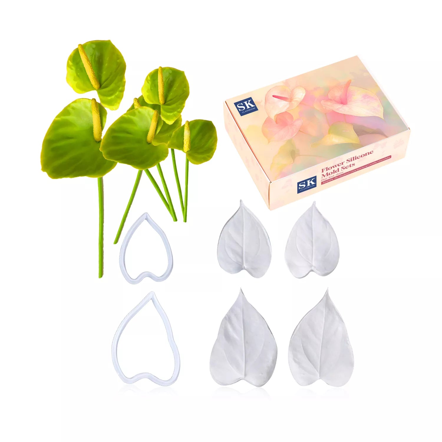 Realistic Anthurium Leaf Sugar Paste Cutting And Embossing Silicone Mold Set