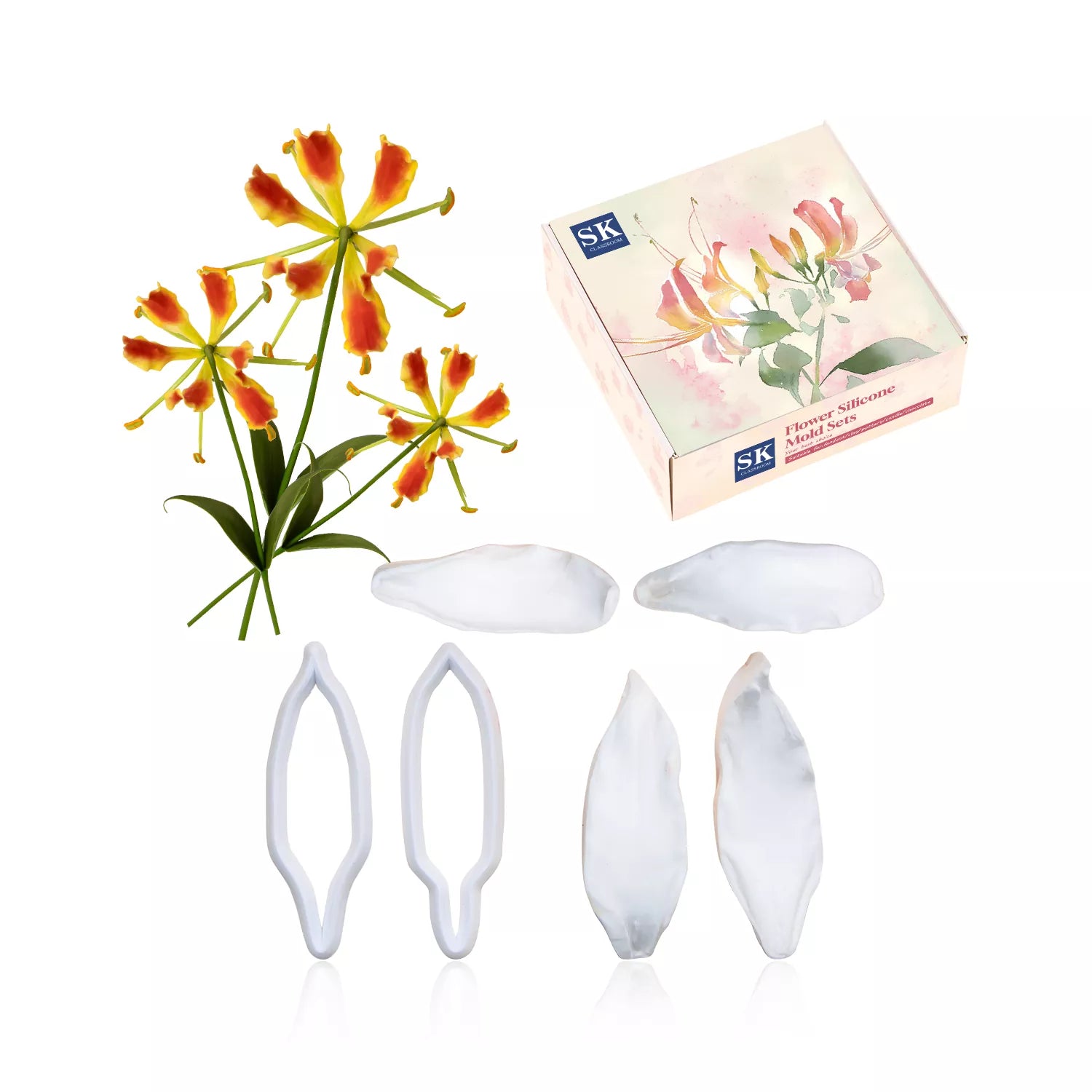 Realistic Gloriosa Lily Sugar Paste Cutting And Embossing Silicone Mold Set