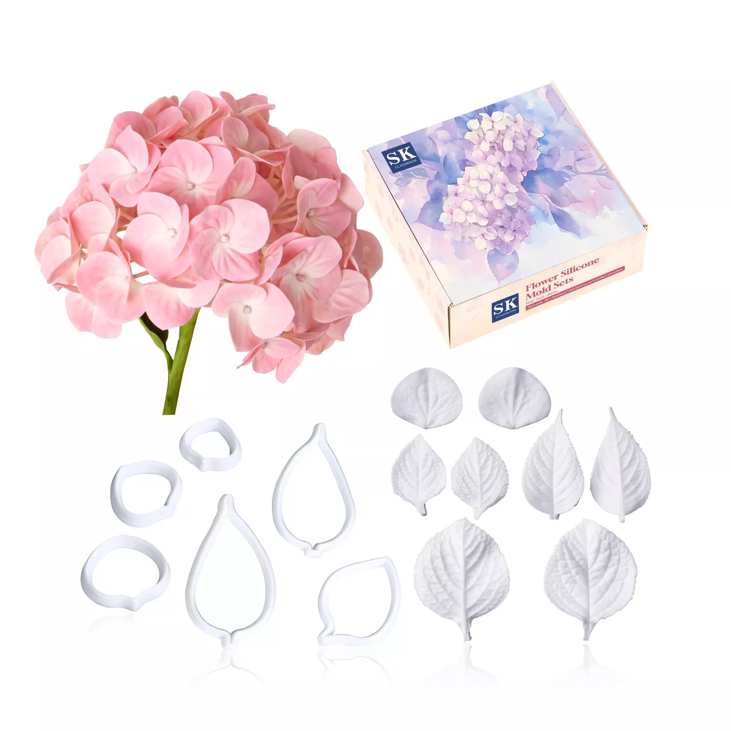 Realistic Hydrangea and Leaf Sugar Paste Cutting And Embossing Silicone Mold Set