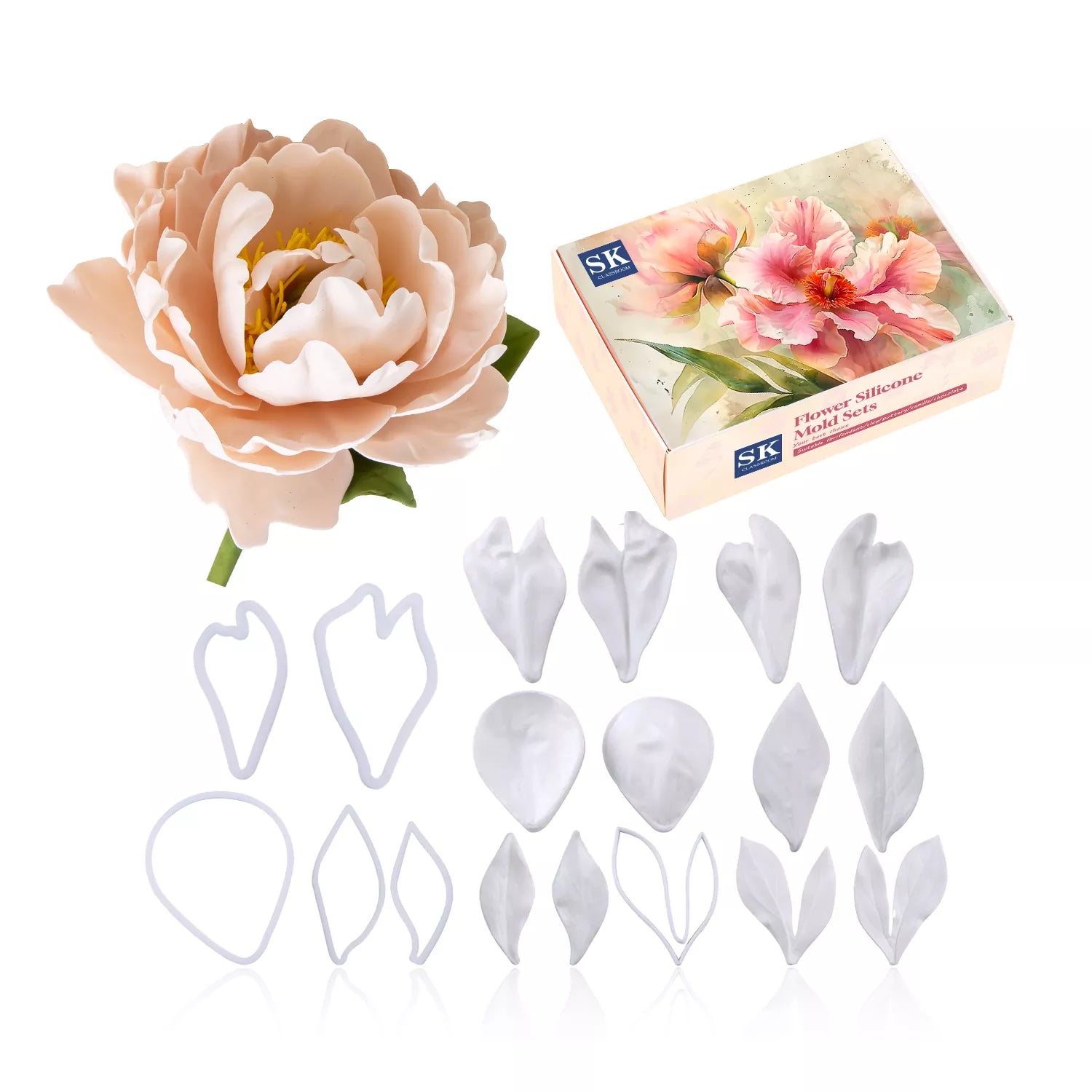 Realistic Peony Sugar Paste Cutting And Embossing Silicone Mold Set