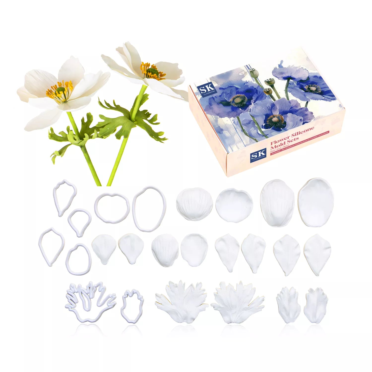 Realistic Anemone Sugar Paste Cutting And Embossing Silicone Mold Set
