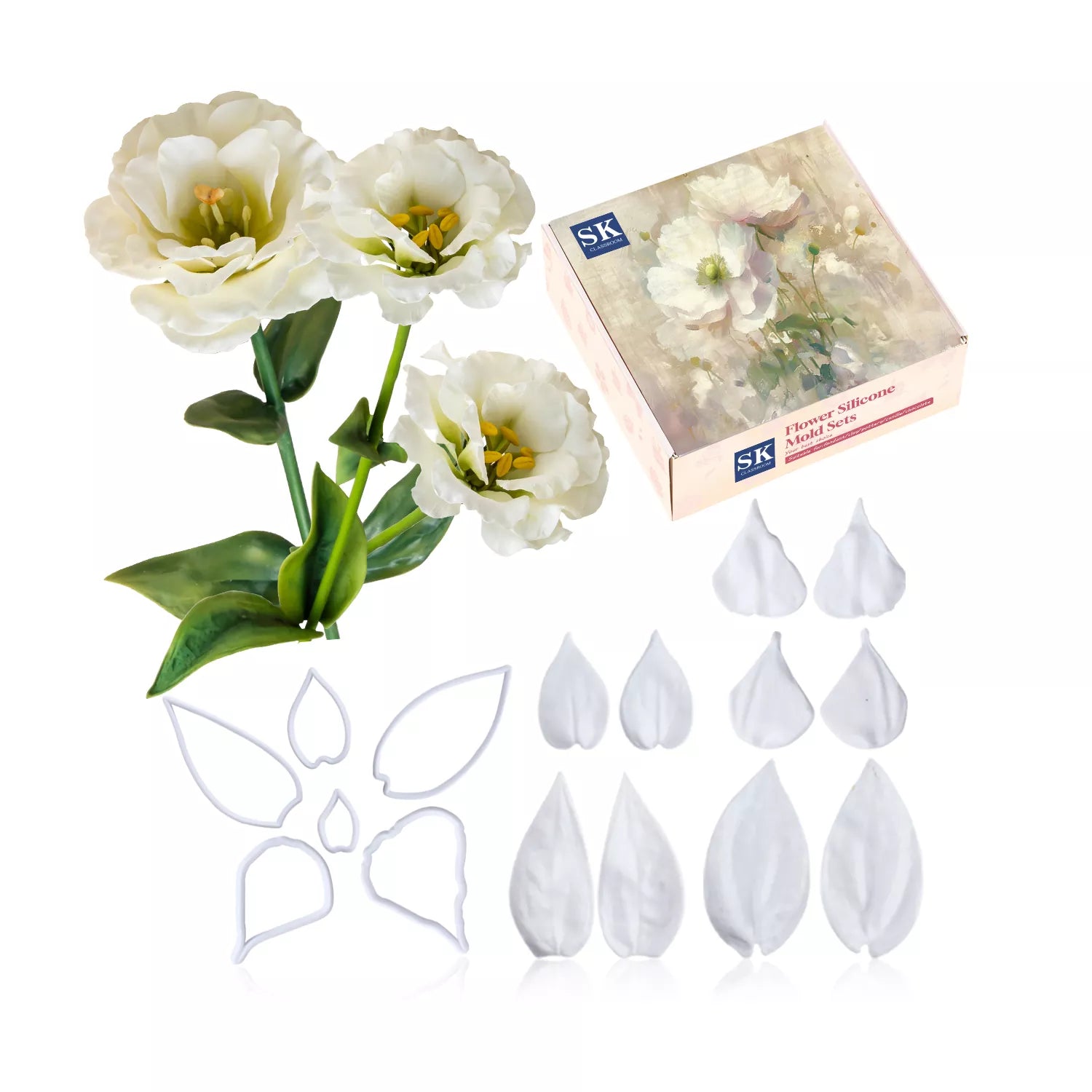 Realistic Eustoma Sugar Paste Cutting And Embossing Silicone Mold Set