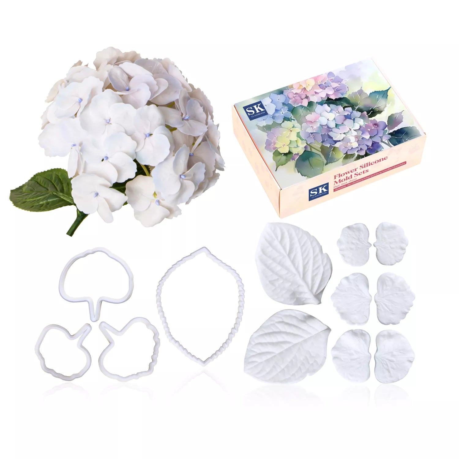 Realistic Hydrangea Sugar Paste Cutting And Embossing Silicone Mold Set