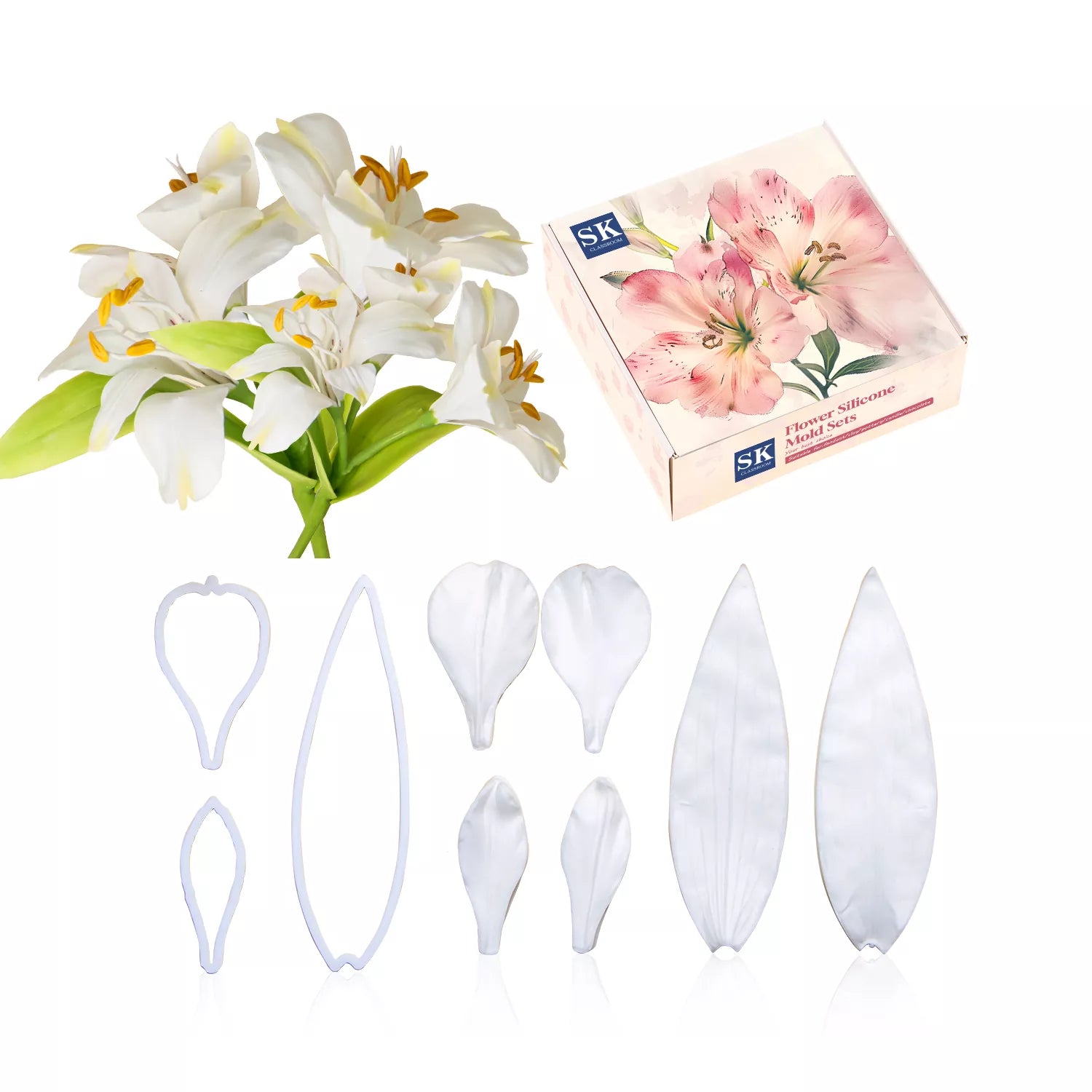 Realistic Narcissus and Alstroemeria Leaf Sugar Paste Cutting And Embossing Silicone Mold Set