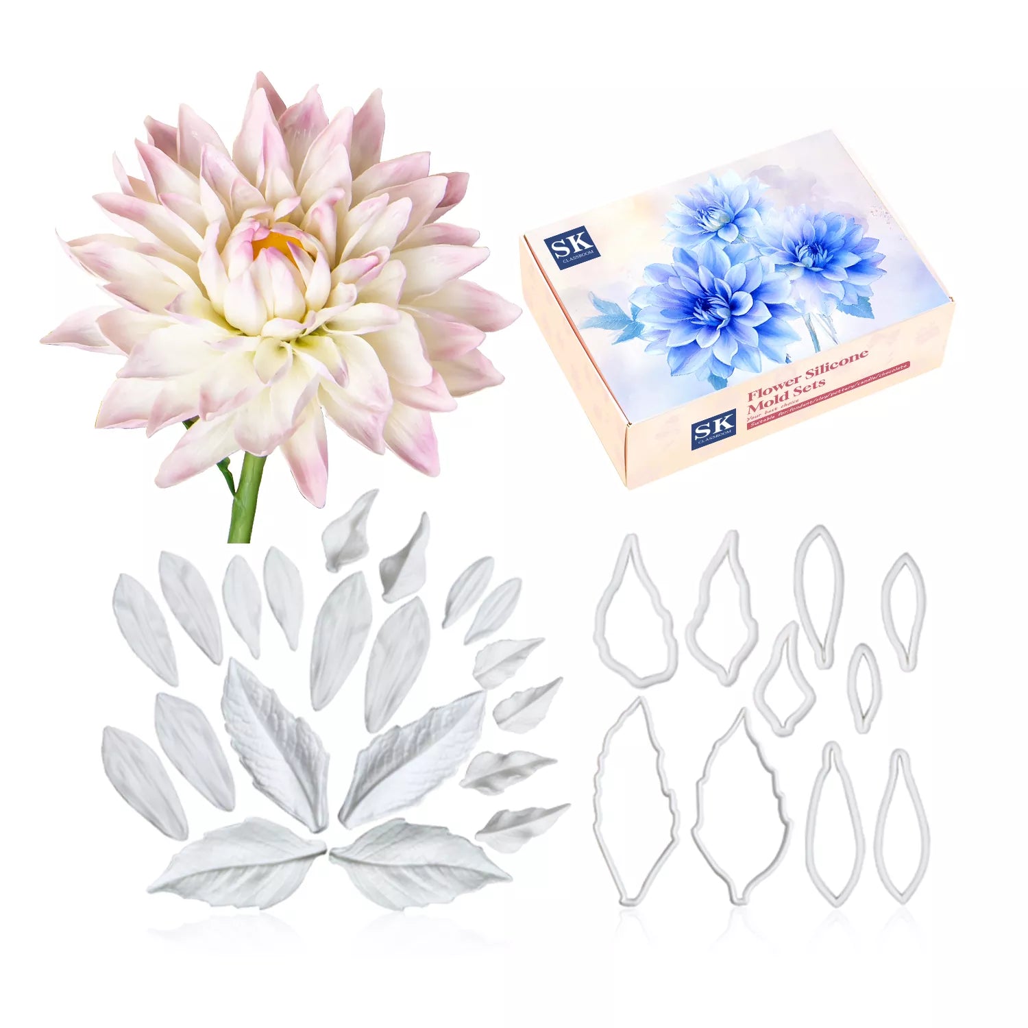 Realistic Dahlia Sugar Paste Cutting And Embossing Silicone Mold Set