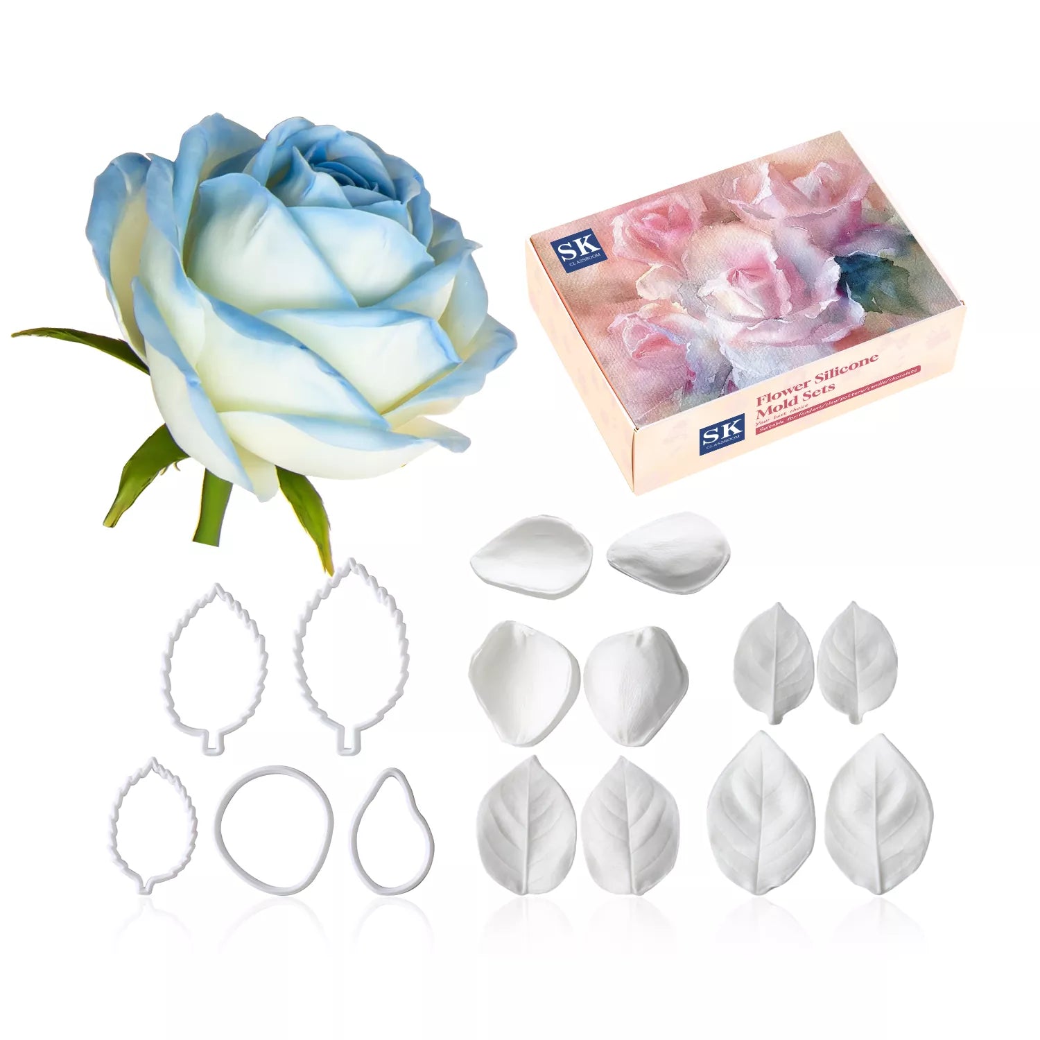 Realistic Small Rose Sugar Paste Cutting And Embossing Silicone Mold Set