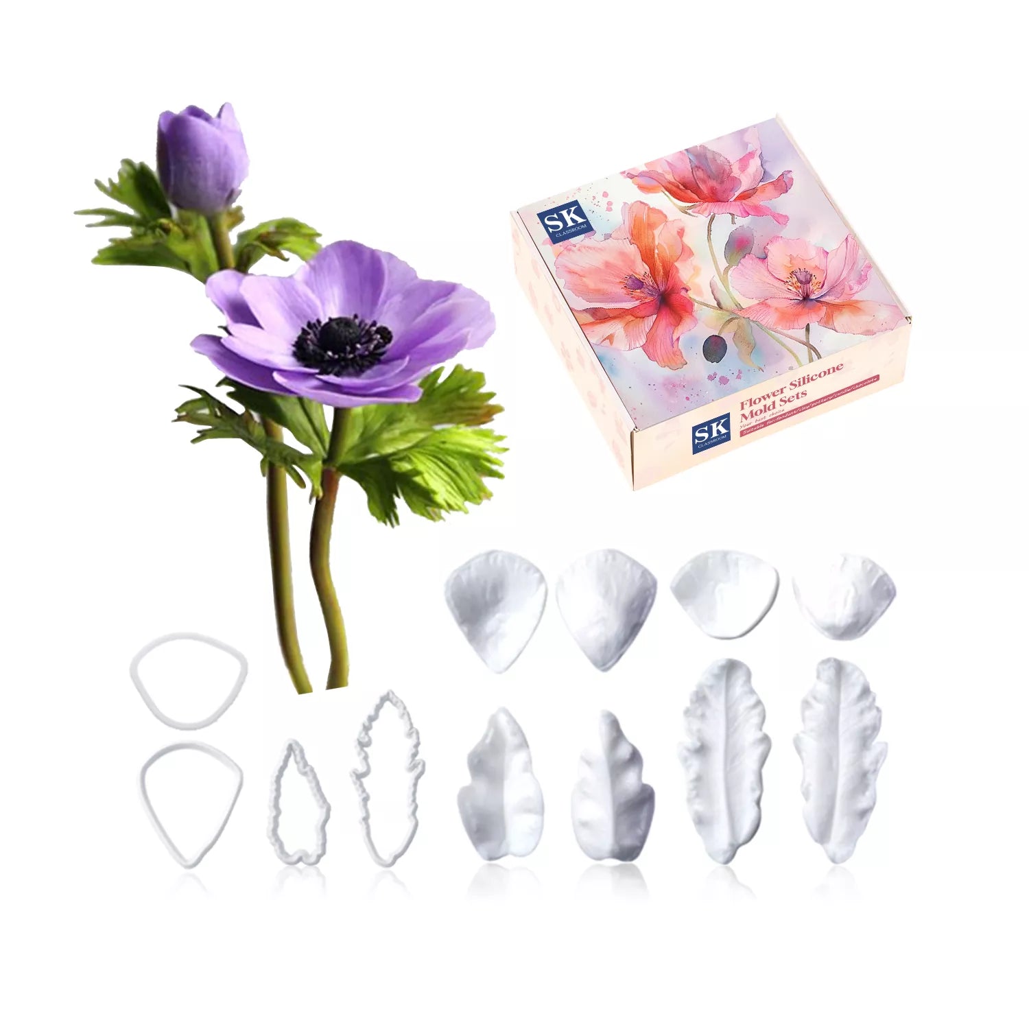 Realistic Poppy Sugar Paste Cutting And Embossing Silicone Mold Set