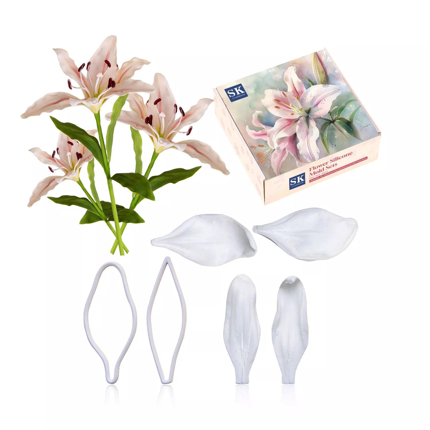 Realistic Lily Sugar Paste Cutting And Embossing Silicone Mold Set